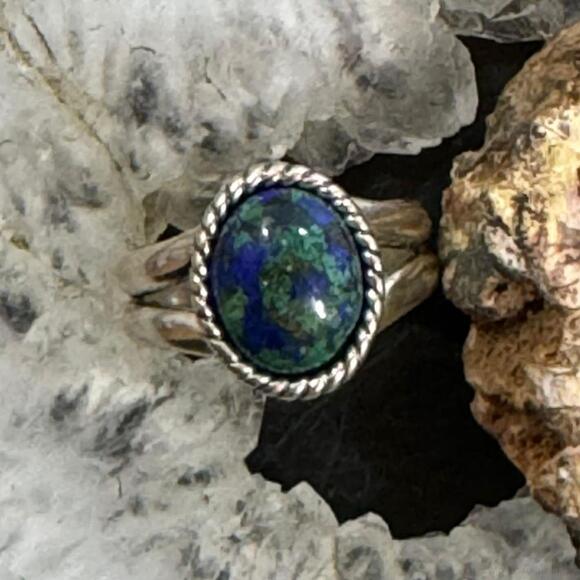 Carolyn Pollack Sterling Silver Oval Chrysocolla Ring Size 6 For Women - Picture 4 of 10